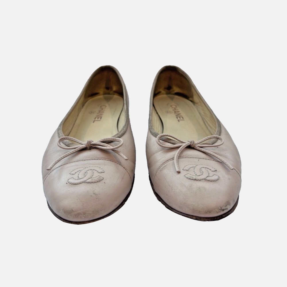 Chanel Beige Leather CC Ballet Flats